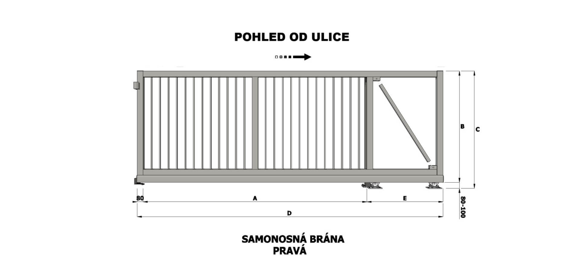 Hliníková samonosná posuvná brána LYON Lite 3000x1750mm RAL7016 pravá